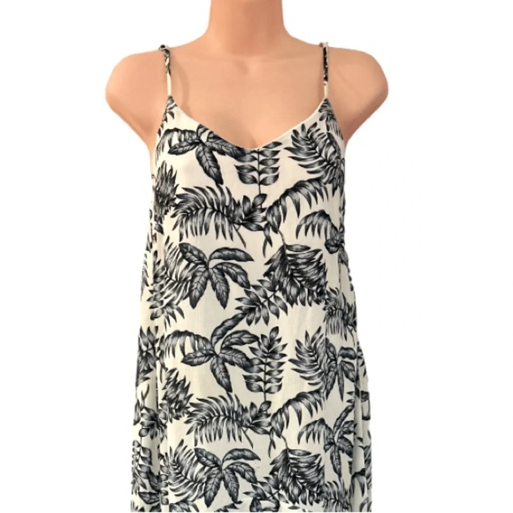 Palm Frond Shift Ruffle Hem Leaf Print HYVFE Maxi Vacation Cruise Sun Day Dress - Picture 9 of 16